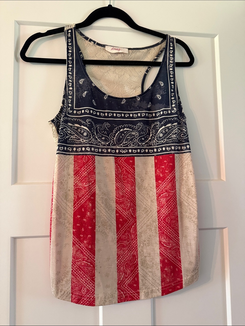 Icing Women's Navy, Red & Cream Bandana-Stripe Tank